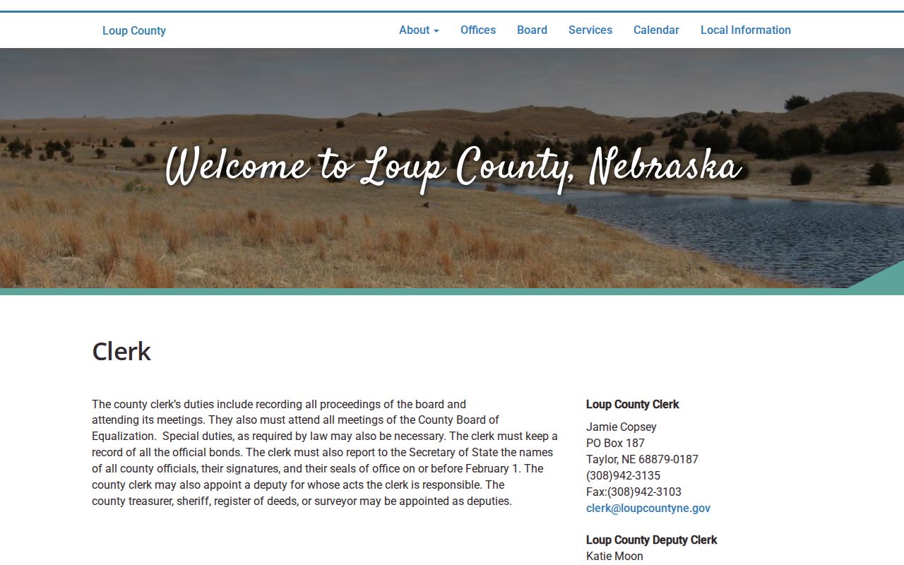 Loup County arrest records request route on the county clerk page