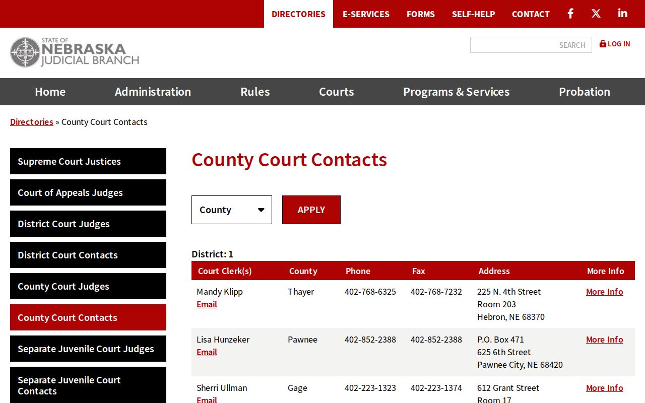 Loup County criminal court cases County Court clerk contact listing