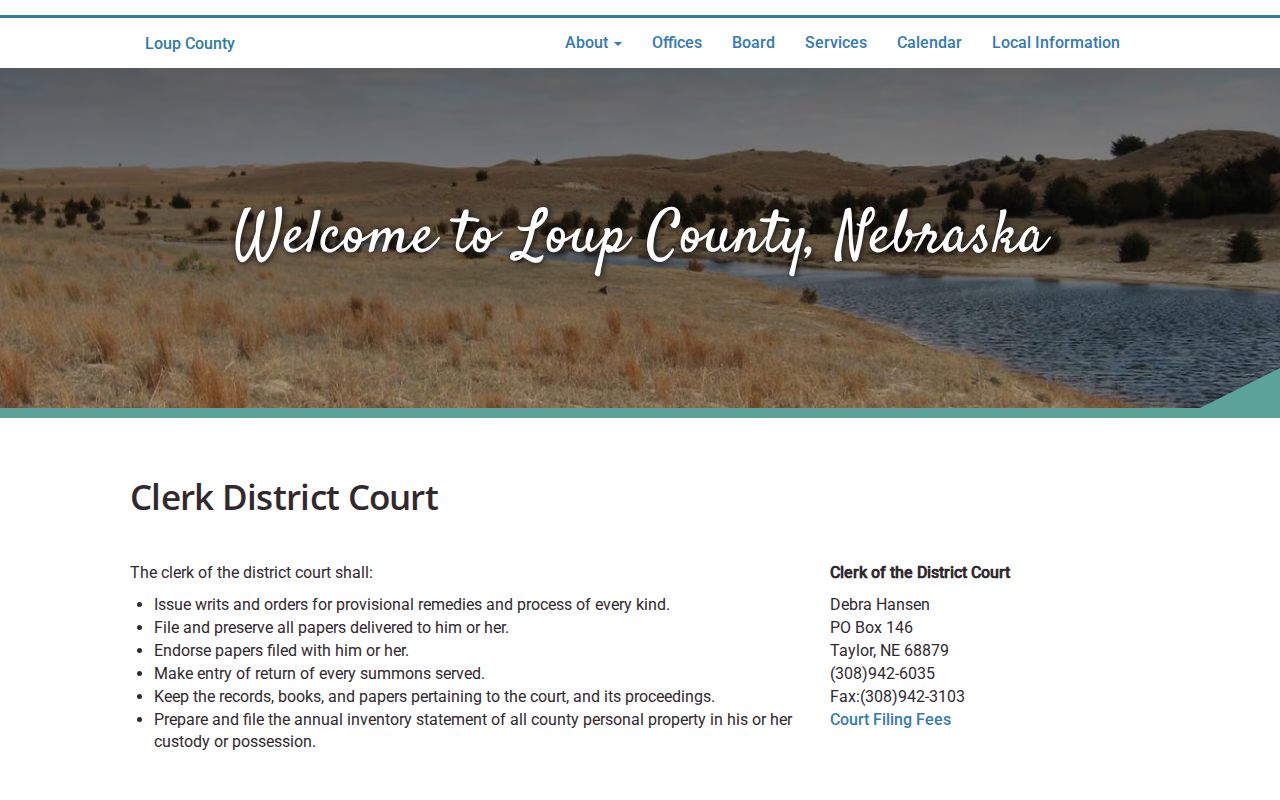 Loup County criminal court cases District Court clerk recordkeeping page