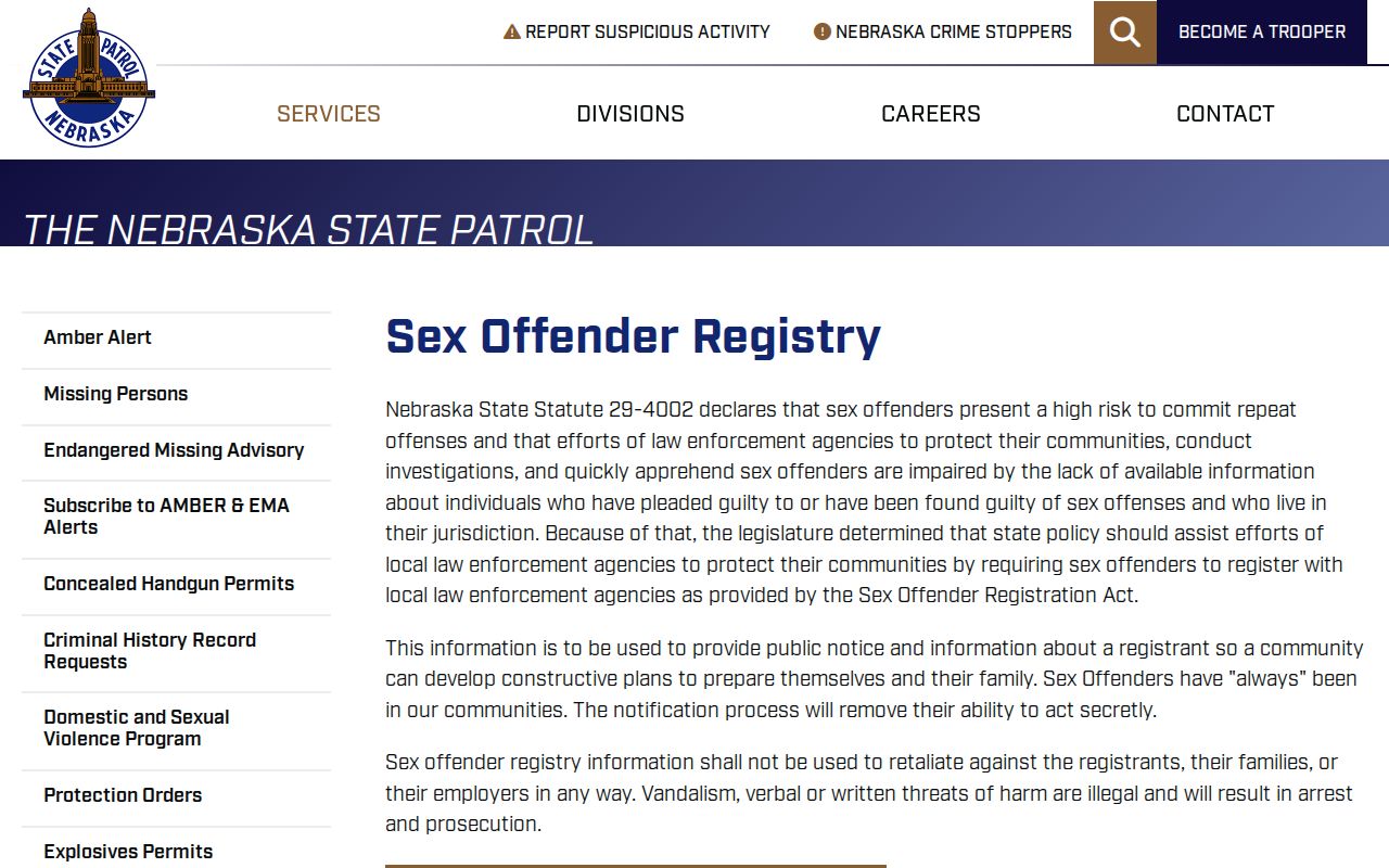 Nebraska State Patrol guidance for Loup County sex offender registry use